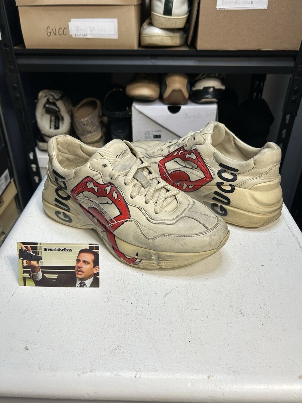 Gucci Rhyton Mouth Lips Leather Sneaker Size 38 EU / 8 US Womens